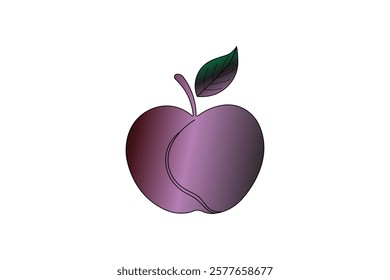 Minimalist abstract  Glossy Plum Apple Icon continiuous online art Fruit Symbol on White Background