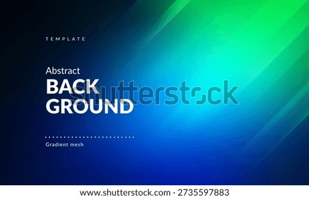 Minimalist Abstract Gradient Background. Luminous Green to Cool Blue Color Transition on Dark with Dynamic Lighting Effects: Vibrant Diagonal Light Streaks. Modern Backdrop Template for Branding, Web Design, Packaging, Covers, Ad Banners, Presentations, Posters, Digital Art or Graphics. Vector image.