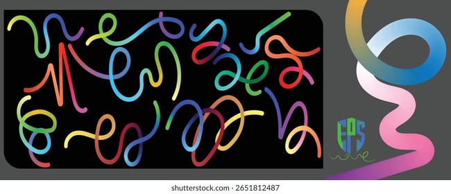 Minimalist Abstract Gradient Line Backgrounds. Abstract Gradient hand drawn Lines Set. Curved Rainbow Gradient Shapes with blank area for copy space paper size vector illustration.EpS10