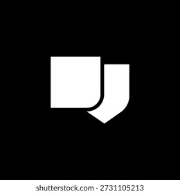 Un elemento de Diseño gráfico abstracto minimalista con una forma doblada blanca sobre un fondo negro, ideal para la marca moderna, íconos o arte digital.