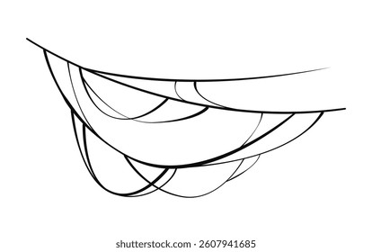 Minimalist abstract hammock made with smooth curved black lines on white background, stylized in modern flat graphic style. Vector illustration