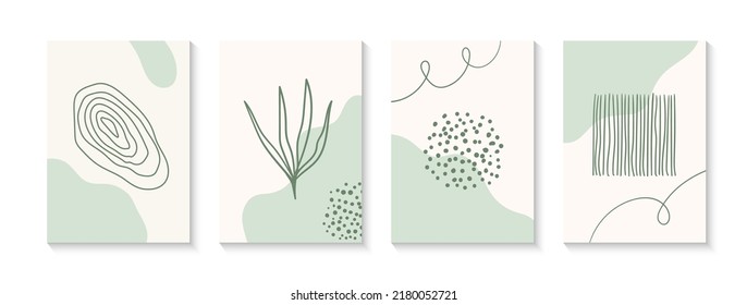Afiches vectoriales abstractos minimalistas dibujados a mano. Fotos contemporáneas de arte de pared creativo y natural. Arte moderno para la decoración casera