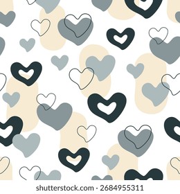 Minimalist abstract hearts seamless pattern in pastel color. Simple modern background. Vector illustration