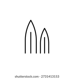 Minimalist Abstract Icon Of Two Vertical Shapes With Sharp Tops On White