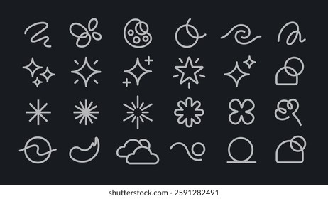 Minimalist abstract icons set. Abstract shapes, lines, and symbols. Perfect for modern design. Icons for creativity, design, and abstract art lovers. User interface icons, UI icon vector set.