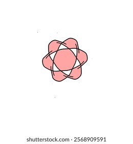 A minimalist, abstract illustration of a pink atom with a dark outline. The simple design is perfect for modern, science-related projects