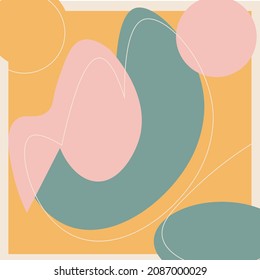 Minimalist abstract illustration in pink, green and orange tones.