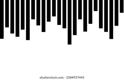 Minimalist abstract image featuring black vertical bars of varying lengths on a crisp white background, ideal for modern designs.