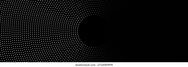Imagen abstracta minimalista con círculos concéntricos punteados en tonos de gris sobre un fondo claro, creando un patrón circular moderno e inspirado en la tecnología.	
