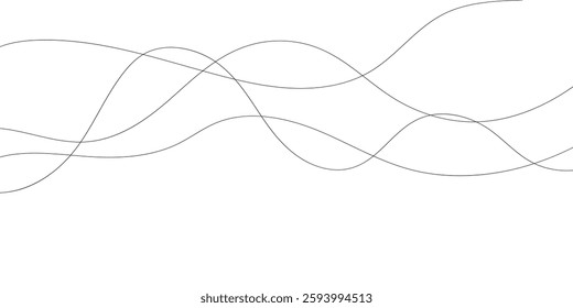 A minimalist abstract image featuring multiple, interwoven, wavy lines in varying thicknesses and dashed patterns.