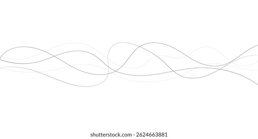 Uma imagem abstrata minimalista com várias linhas onduladas entrelaçadas em espessuras variadas e padrões tracejados.	
