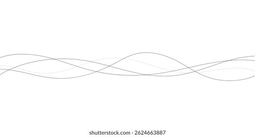 Uma imagem abstrata minimalista com várias linhas onduladas entrelaçadas em espessuras variadas e padrões tracejados.	