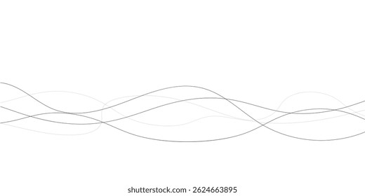 Uma imagem abstrata minimalista com várias linhas onduladas entrelaçadas em espessuras variadas e padrões tracejados.	