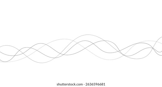 A minimalist abstract image featuring multiple, interwoven, wavy lines in varying thicknesses and dashed patterns.
