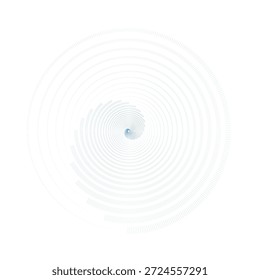 Una Imagen abstracta minimalista con un sutil diseño en espiral, que se origina en un núcleo azul claro y se expande hacia afuera en círculos concéntricos sobre un fondo blanco limpio.