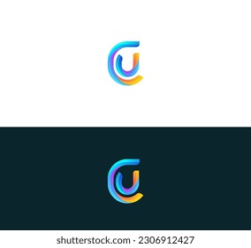 Resumen minimalista Letra inicial CU, logotipo UC. CU 3D colorida, logotipo UC.