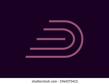 Minimalist Abstract Initial Letter D Logo Design. Illustration of  Purple Circular Rounded Lines Striped Style isolated on Purple Background Icon Design. Vector Design.