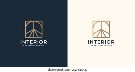 minimalistisches abstraktes Innenlogo. kreatives Line Art Style Konzept für Möbel Inneneinrichtung Vorlage.