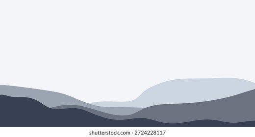 Minimalist abstract landscape featuring rolling hills in varying shades of blue and gray, creating a sense of depth and tranquility.