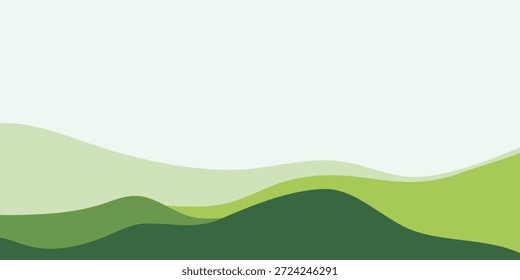 A minimalist abstract landscape featuring rolling hills in various shades of green, creating a serene and natural visual.