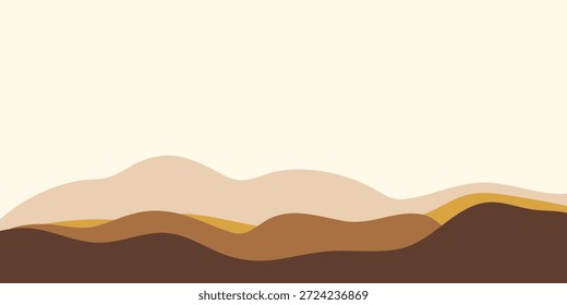 A minimalist abstract landscape featuring undulating layers of warm earth tones, creating a sense of depth and tranquility.