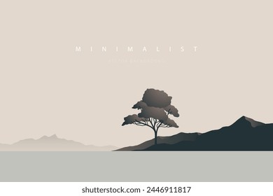 Minimalist abstract landscape poster. Nature wall decor.  Mountain background. Abstract art wallpaper for prints, art decoration, wall arts and canvas prints. Vector illustration