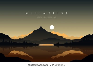 Minimalist abstract landscape poster. Nature wall decor.  Mountain background. Abstract art wallpaper for prints, art decoration, wall arts and canvas prints. Vector illustration