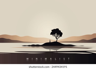 Minimalist abstract landscape poster. Nature wall decor.  Mountain background. Abstract art wallpaper for prints, art decoration, wall arts and canvas prints. Vector illustration