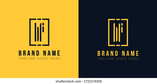 Minimalist abstract letter BF logo. This logo icon incorporate with abstract rectangle shape and typeface in the creative way. Modern letter logo design in yellow and black background.