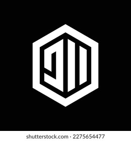Minimalist abstract letter JII logo design, hexagon shape monogram logo