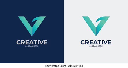 minimalist and abstract letter V logo set
