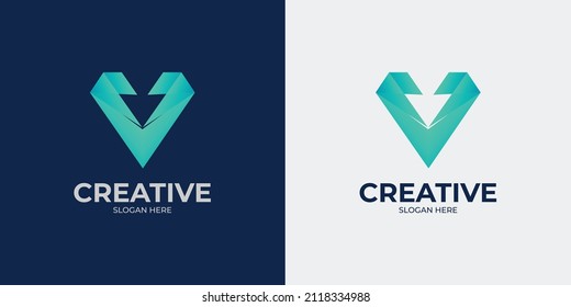minimalist and abstract letter V logo set