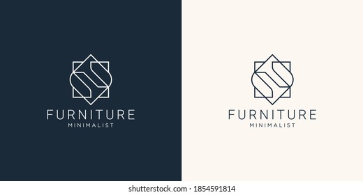 Minimalist abstract line art furniture. logo design style, line.abstract,interior,monogram,Furnishing design template illustration. Premium Vector