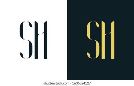 Minimalist abstract line art letter SH logo. This logo icon incorporate with two letter in the creative way.
