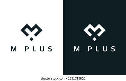 Minimalist abstract line art letter M plus logo. This logo icon incorporate with letter M and plus sign in the creative way. You can find Plus sign in the negative space.