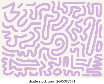 Minimalist abstract line art pattern. Simple hand-drawn doodle texture in pastel purple. Seamless background.