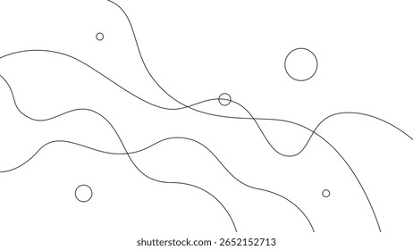 Plano de fundo minimalista de linha abstrata com curvas e círculos. Um fundo abstrato limpo e minimalista, com linhas e círculos curvos suaves em um fundo branco.