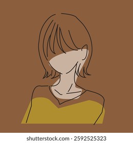 minimalist, abstract line drawing of a faceless person with short hair, accented by soft pastel colors for a modern artistic touch. 