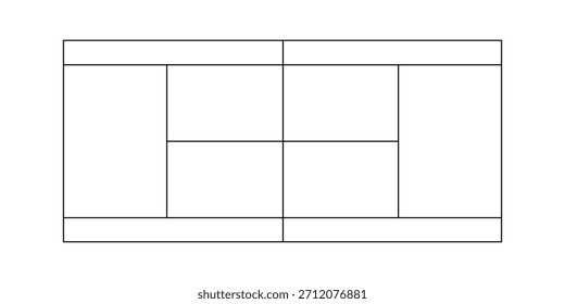 Dibujo minimalista y abstracto de un rectángulo dividido en cuatro cuadrantes iguales que se cruzan entre líneas Horizontales y de Vertical.