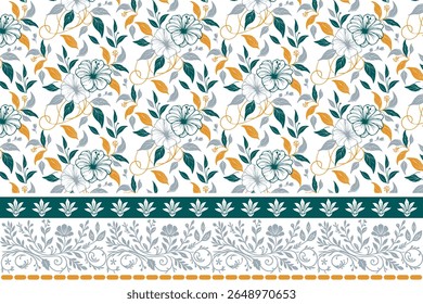 linha minimalista e abstrata padrão floral sem emenda com borda mostrando contornos elegantes de flores e folhas usadas em design de moda, embalagem e têxteis caseiros

