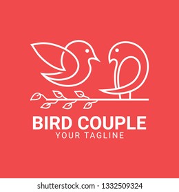 A minimalist and abstract line-art style of bird couple logo. Suitable for broad spectrum of brands that need a charming and a feminine style for their brand