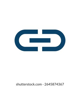 a minimalist, abstract logo design featuring a stylized chain link in a deep, muted blue against a stark white background. 