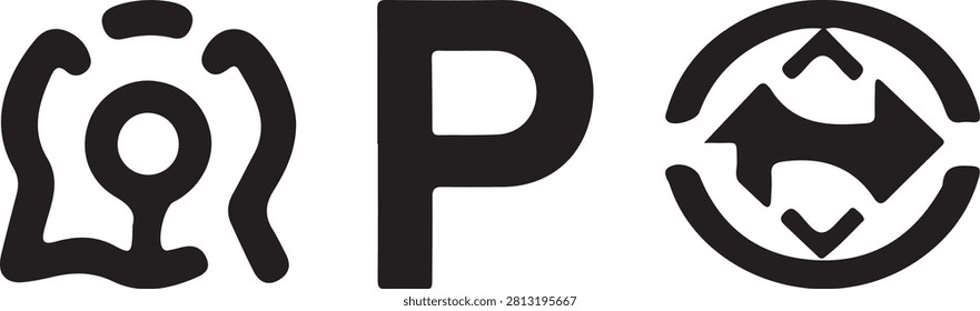 Minimalist abstract logo design featuring stylized letter P with globe and lamp icons