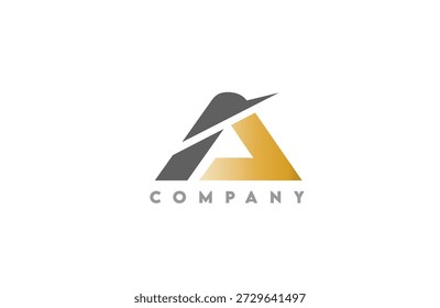 Logotipo abstrato minimalista com cinza arrojado Uma letra cortada com elegante acento dourado, estilo de marca da empresa limpa no fundo branco