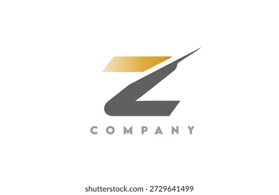 Logotipo abstracto minimalista con letra Z gris atrevida cortada con elegante acento dorado, estilo de marca de empresa limpia sobre fondo blanco