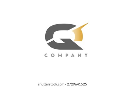 Logotipo abstracto minimalista con letra Q gris audaz cortada con elegante acento dorado, estilo de marca de empresa limpia sobre fondo blanco