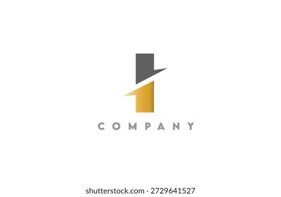 Logotipo abstrato minimalista com letra cinza arrojado I cortada com elegante acento dourado, estilo de marca da empresa limpa no fundo branco
