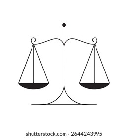 A minimalist abstract logo representing a scale or balance, illustrated with clean black lines on a white background. This linear design symbolizes justice, equality, and harmony through geometric a

