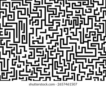 Fundo de labirinto abstrato minimalista com um design de labirinto geométrico limpo em preto e branco. Ideal para temas de quebra-cabeça, jogos mentais, layouts de tecnologia moderna, fundos conceituais em design de impressão.