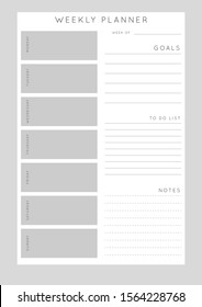 Minimalist abstract monochrome planner. Daily, weekly, monthly planner template. Blank printable vertical notebook page with space for notes and goals. 
Business organizer. Paper sheet size A4.